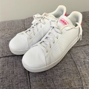 adidas White Sneakers with Pink Logo Detail